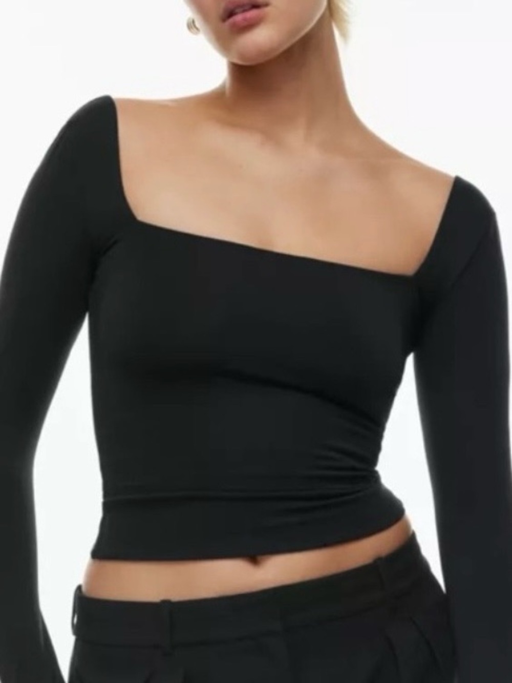 Babaton contour square Neck Long-Sleeve Black Crop Top